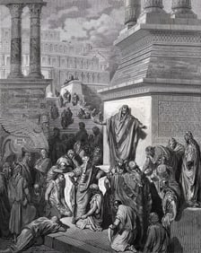 Biblical 1800s GUSTAVE DORE SIGNED Woodcut Jonah Goes to Nineveh FRAMED