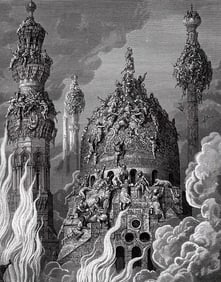 1800s Gustave Dore Woodcut The Destruction of Bizerte Signed Framed