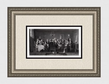 Thomas Webster 1800s Engraving "Christmas Pudding" Signed Framed