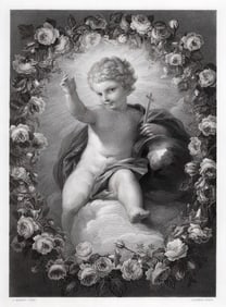 SIGNED 1800s Carlo MARATTI Engraving THE CHRIST CHILD BLESSING Framed