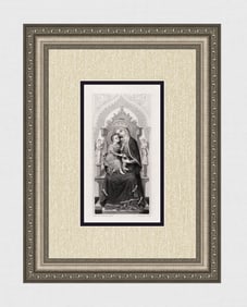 1800s Lorenzo Veneziano Engraving The Virgin Enthroned Framed Signed