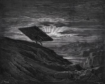 FRAMED 1800s Gustave DORE Biblical Wood Engraving SAMSON ESCAPES GAZA Signed