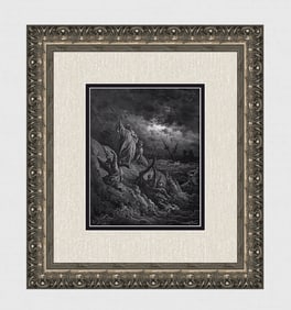 SIGNED 1800s GUSTAVE DORE Biblical Woodcut St. Paul Shipwrecked on Malta FRAMED
