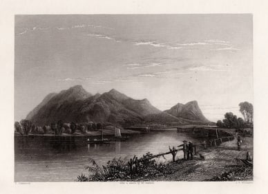 1800s Thomas CRESWICK Engraving "Mount Tom & Connecticut River" FRAMED SIGNED