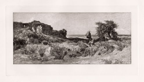 Giovanni Costa Sea Coast, near Ostia-Sirocco Sky 1887 Antique Print
