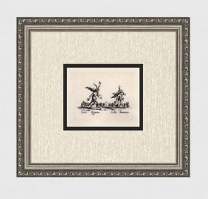 Jacques CALLOT 1920 Engraving "Grotesque Sword Dancers" LIMITED Framed C