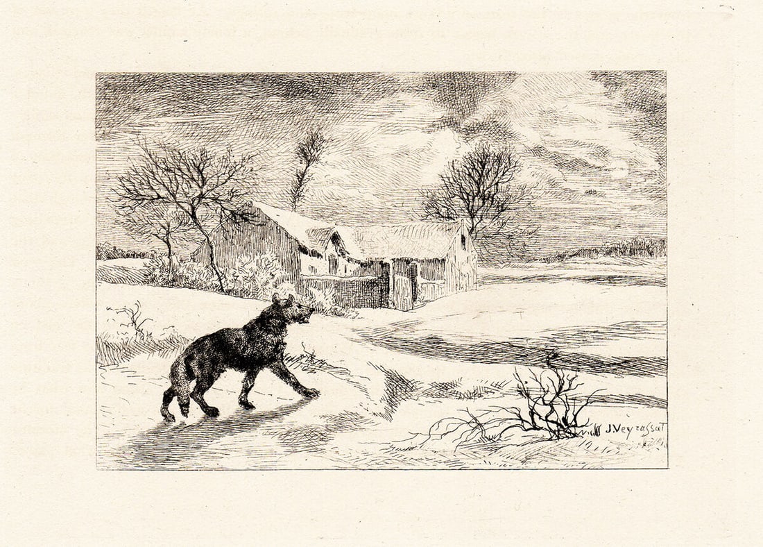 Jules Jacques Veyrassat Wolves I 1871 Etching Signed (1 of 1)