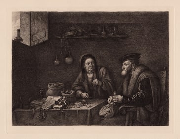 David Teniers the Younger The Money Changers (The Covetous Man) etching signed