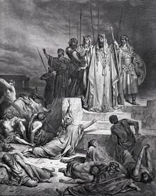 1800s Gustave Dore Biblical Woodcut The Famine in Samaria SIGNED FRAMED