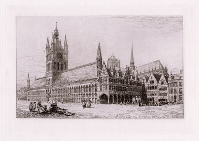 Arthur Ernest Pearce Hotel de Ville at Ypres 1884 Etching Signed