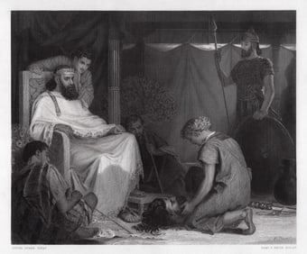 SIGNED 1800s Louisa Starr Engraving David brought before Saul Framed