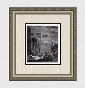George John Pinwell 1800s Engraving "Strolling Players" Framed Signed
