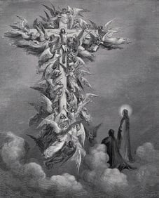 Gustave Dore 1800s Divine Comedy Wood Engraving "The Cross" Signed Framed