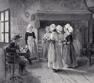 Leon Delachaux 1800s Antique Print Visit to the Fiance Framed