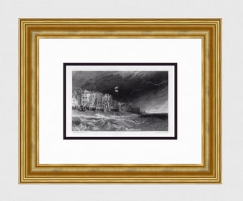 1800s JMW TURNER SIGNED Engraving Coastal view in a Storm Framed