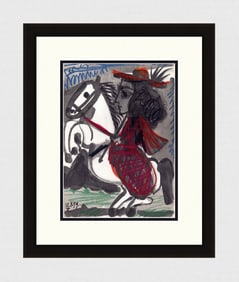 1961 Pablo PICASSO Color Lithograph Lady on a Horse wearing a Red Hat FRAMED