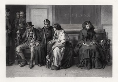 1800s FRANK HOLL Antique Engraving LEAVING HOME Framed Signed