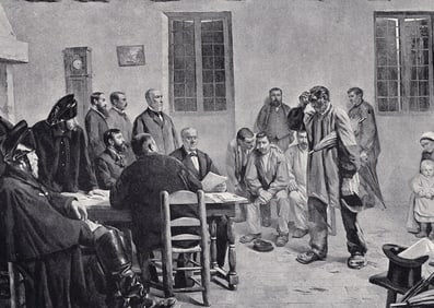 D. Lubin 1800s Antique Print Village Judicial Inquiry FRAMED Signed