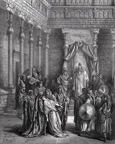 1800s Gustave DORE Biblical Woodcut Esther Before the King SIGNED FRAMED