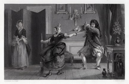 1800s C R LESLIE Engraving "The Bourgeois Gentleman" SIGNED Framed