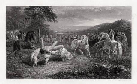 John Frederick HERRING 1800s Engraving Mazeppa Suffering Framed SIGNED