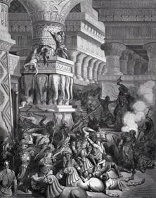 Biblical 1800s Gustave DORE Woodcut Jonathan Defeats Apollonius SIGNED Framed