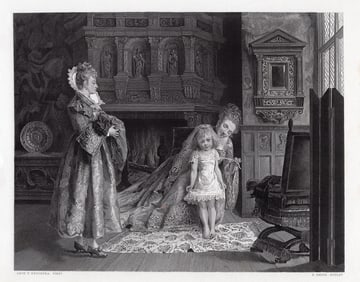 Ignacio de Leon y Escosura The Toilet of the Young Princess engraving signed