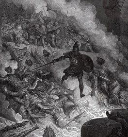 FRAMED 1800s Gustave DORE Woodcut Orlando Furioso the Siege of Paris SIGNED