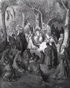 1800s Gustave DORE'S BIBLE Woodcut The Sermon on the Mount SIGNED FRAMED