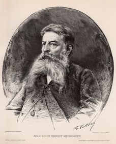 1887 Gaston Charles Vuillier Jean Louis Ernest Meissonier woodcut signed