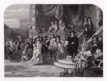 1849 Edward Matthew Ward The fall of Clarendon engraving signed