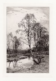 1885 Frederick Albert Slocombe Birch Trees etching signed