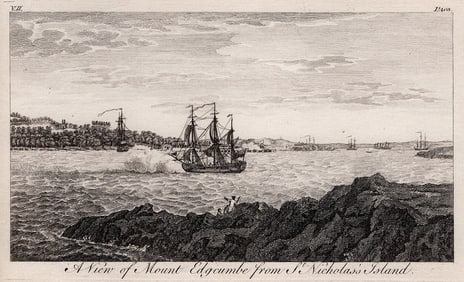 S. Scott & G. Lambert 1700s Engraving View from St. Nicholas's Island Framed