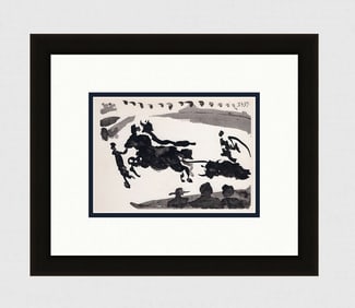 PABLO PICASSO 1961 Vintage Lithograph Raging Bulls FRAMED