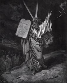 Gustave Dore 1800s Biblical Woodcut Moses with the Tablets FRAMED Signed