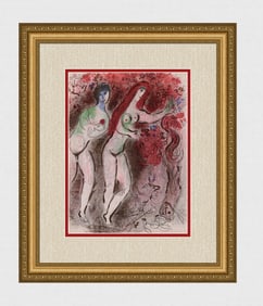 1960 Marc Chagall Lithograph Adam and Eve and the Forbidden Fruit Framed