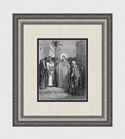 Gustave Dore 1800s Wood Engraving Christ & the Tribute Money FRAMED SIGNED
