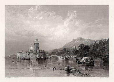 1800s Clarkson Stanfield Engraving View of the Gulf of Venice SIGNED Framed