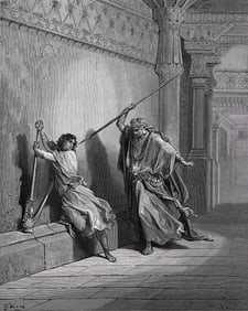 Gustave Dore 1800s Biblical Wood Engraving The Lord Protects David Framed Signed