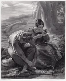 William Mulready 1876 engraving The Sonnet signed
