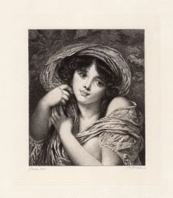 1884 Jean Baptiste Greuze Head of a Girl etching signed