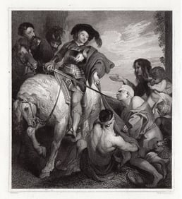 Sir Peter Paul Rubens St Martin Dividing his Cloak 1834 Engraving Signed