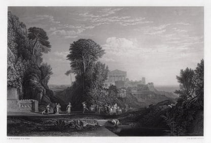 1800s TURNER Engraving Temple Of Jupiter Panhellenius FRAMED SIGNED