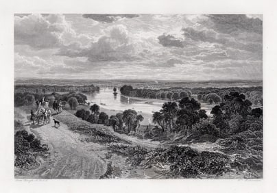 1800s Samuel Bough Engraving The Vale of the Thames Framed Signed