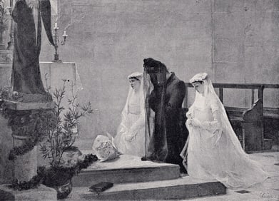 Ernest Emile Lemenorel 1800s Antique Print The Widow's Prayer SIGNED Framed