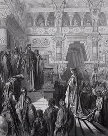 FRAMED 1800s GUSTAVE DORE Woodcut King Solomon & Queen Sheba SIGNED