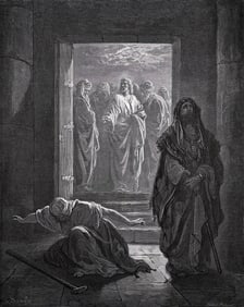1800s Gustave Dore Biblical Woodcut The Pharisee and the Publican Signed Framed