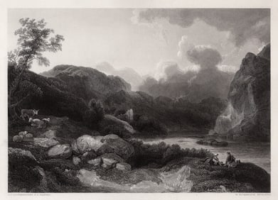 1800s Philip LOUTHERBOURG Engraving EVENING IN CUMBERLAND Framed