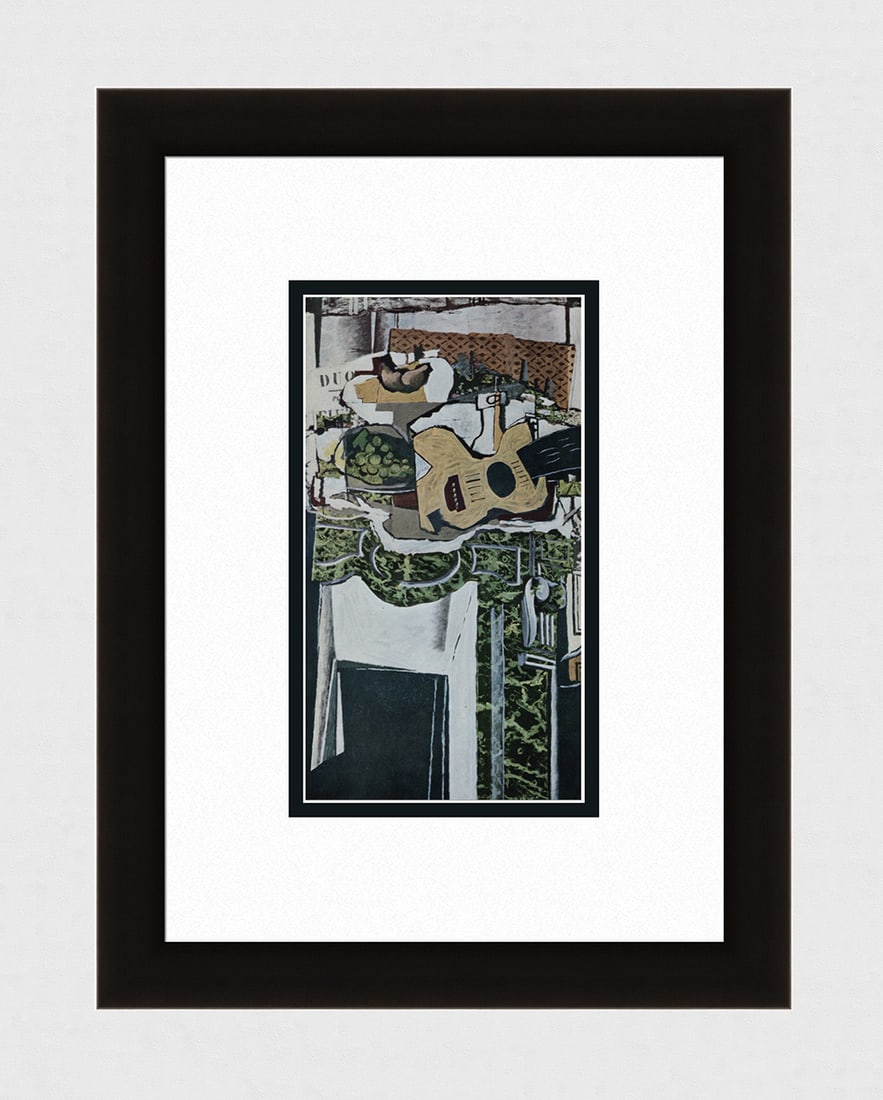 Georges BRAQUE SIGNED 1956 Vintage Color Print Still Life with Guitar Framed: Georges Braque (French, 1882-1963). Cheminee (Guitar and Still Life on a Mantelpiece). Vintage offset lithograph after the original painting. Year: 1956. Signed in the plate, lower right. Printer: Dra