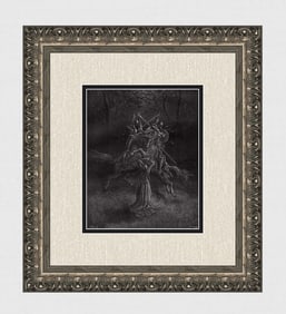 1800s SIGNED DORE Orlando Furioso Woodcut Doralice is distraught FRAMED